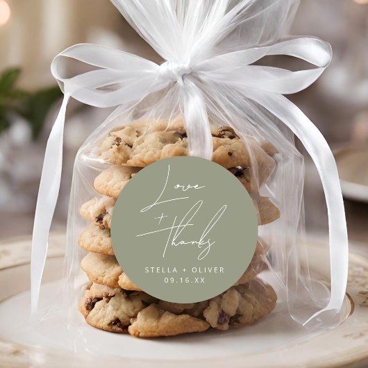 エレガントSage Green Script Love +感謝してい 結婚 s ラウンドシール