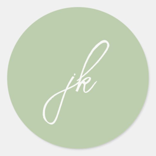 エレガントSage Green Script Monogram結婚の ラウンドシール (正面)