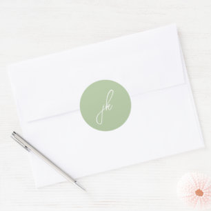 エレガントSage Green Script Monogram結婚の ラウンドシール