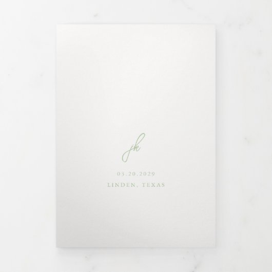 エレガントSage Green Script Monogram結婚の 三つ折り招待状 (カバー)