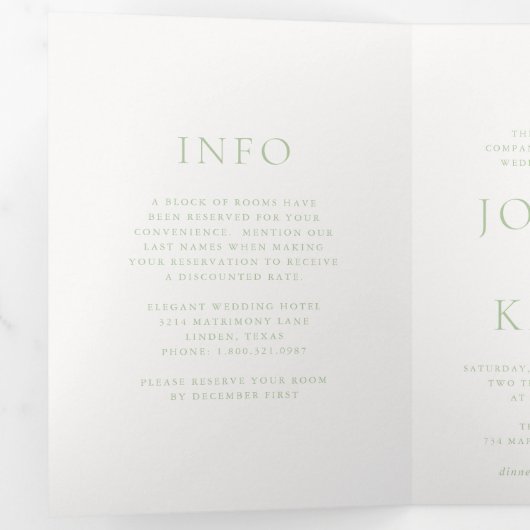 エレガントSage Green Script Monogram結婚の 三つ折り招待状 (内部最初)