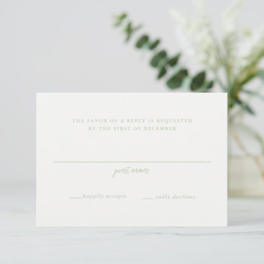 エレガントSage Green Script Monogram結婚の 出欠カード (スタンド正面)