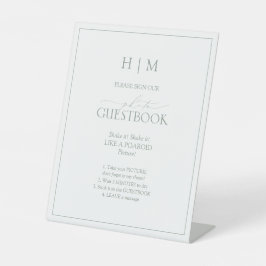 エレガントSage Green Script Monogram Photo Guestbook 台座サイン