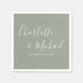 エレガントSage Green Signature結婚's スタンダードカクテルナプキン (正面)