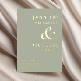 エレガントSage Green Wedding Save The Date金ゴールド 箔招待状