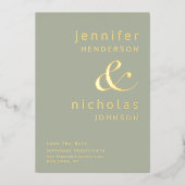 エレガントSage Green Wedding Save The Date金ゴールド 箔招待状 (正面)