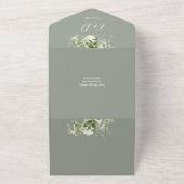 エレガントSage GreeneryフローラQRコード結婚 オールインワン招待状 (外側)