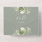 エレガントSage GreeneryフローラQRコード結婚 オールインワン招待状 (裏面)