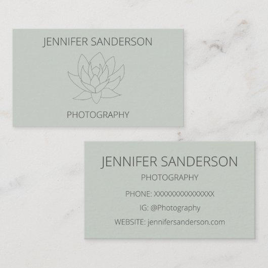 エレガントSage Lotus Flowerミニマリスト 名刺 (正面/裏面)