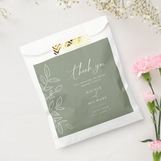 エレガントSage Minimalist葉の結婚Thank You フェイバーバッグ (封をした状態)