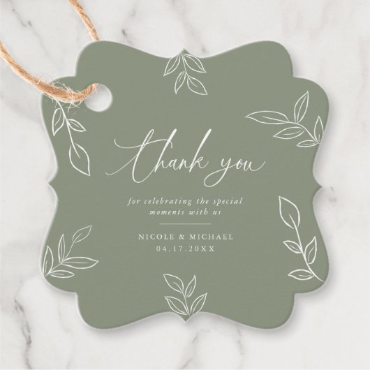 エレガントSage Minimalist葉はありがとう結婚。 フェイバータグ (正面)