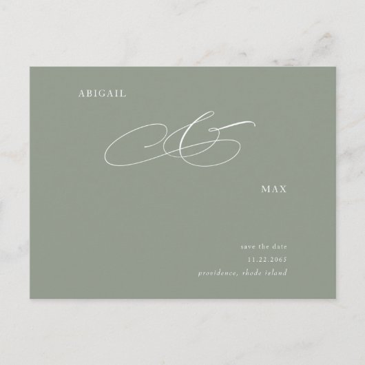 エレガントSage Wedding Save the Date Announcement ポストカード (正面)