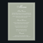 エレガントSage White Scriptのメ結婚ニュー メニュー<br><div class="desc">ゲストエレガントのメニューのオプションを表示する方法。白い緑色のセージ書グリーン。スクリプエレガントトのフォントと結婚スタイルall capsフォントが組み合わモダンれ、ユーザのメニューが作成さフレンドリーれている。

豊富な宇宙がメニューオプションに割り当てられている。</div>