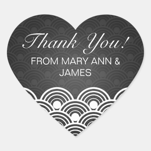 エレガントScalloped Pattern Blackありがとう ハートシール (正面)