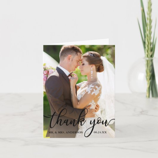 エレガントScriptのフォトノートカー結婚ドBに感謝 サンキューカード (正面)