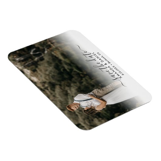 エレガントScriptの結婚写真の日付の保存 マグネット (右側)