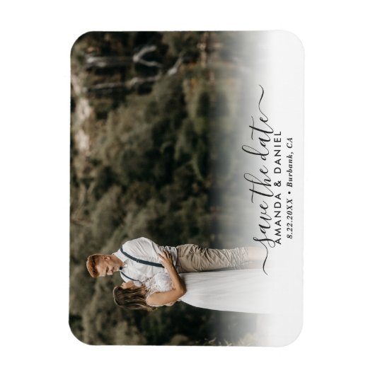 エレガントScriptの結婚写真の日付の保存 マグネット (縦)