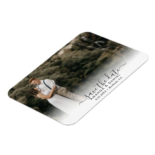 エレガントScriptの結婚写真の日付の保存 マグネット (左側)