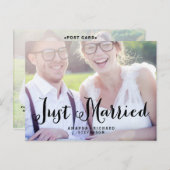 エレガントSCRIPT結婚たった今結婚しました葉書 案内ポストカード (正面/裏面)