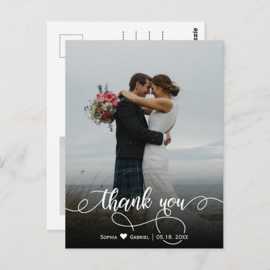 エレガントScript結婚の写真あり ポストカード (正面/裏面)