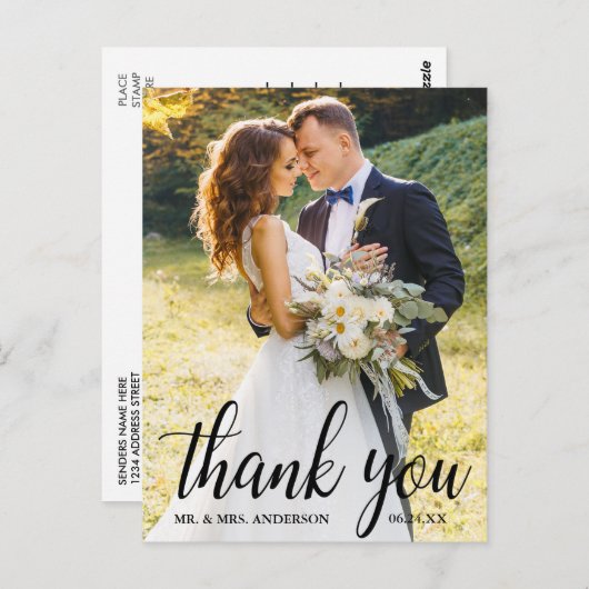 エレガントScript結婚の写真あり ポストカード (正面/裏面)