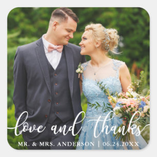 エレガントScript結婚's Love and感謝してい Photo スクエアシール