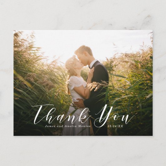 エレガントScript結婚's Thank Youポストカード ポストカード (正面)