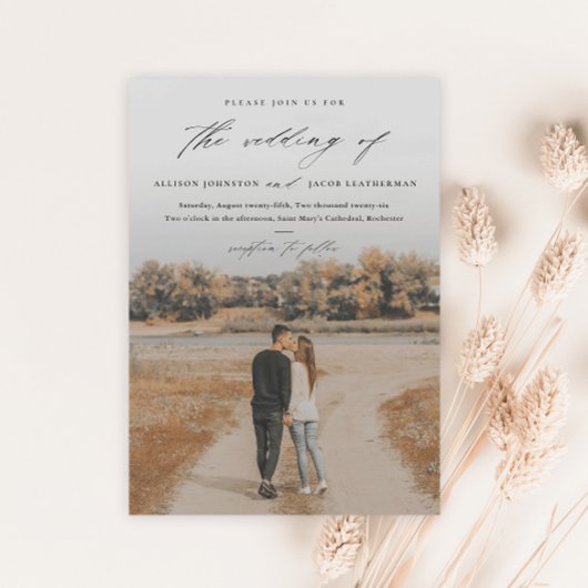 エレガントScript 2フォトオーバーレイ結婚の 招待状