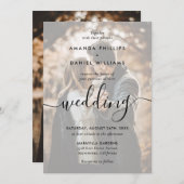 エレガントScript 2モダン Photo Black結婚's 招待状 (正面/裏面)