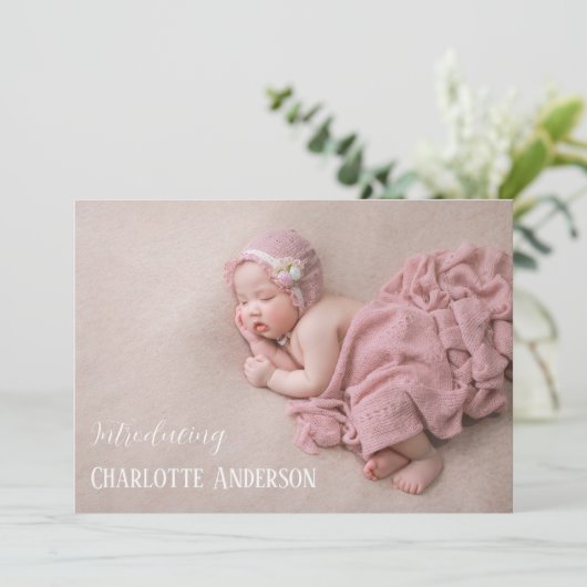 エレガントScript 3フォトコラージュ紹介誕生 案内状 (スタンド正面)