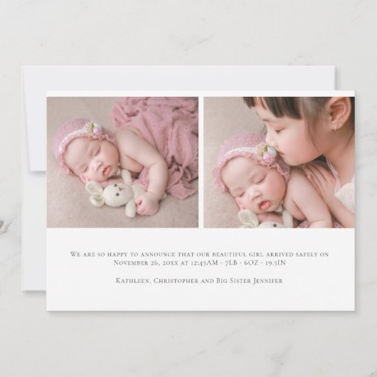 エレガントScript 3フォトコラージュ紹介誕生 案内状 (裏面)