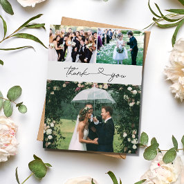 エレガントScript 3写真結婚S Thank You ポストカード