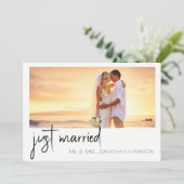 エレガントScript 4スタイリッシュフォトたった今結婚しましたの駆け落ち 招待状 (スタンド正面)