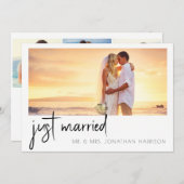 エレガントScript 4スタイリッシュフォトたった今結婚しましたの駆け落ち 招待状 (正面/裏面)