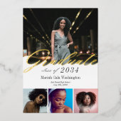 エレガントScript 4写真卒業のお知らせ 箔招待状 (正面)