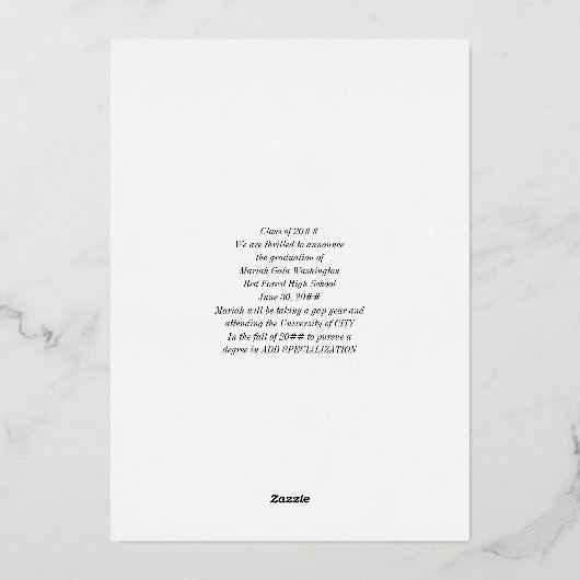 エレガントScript 4写真卒業のお知らせ 箔招待状 (裏面)