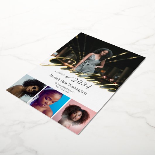 エレガントScript 4写真卒業のお知らせ 箔招待状 (回転した状態)