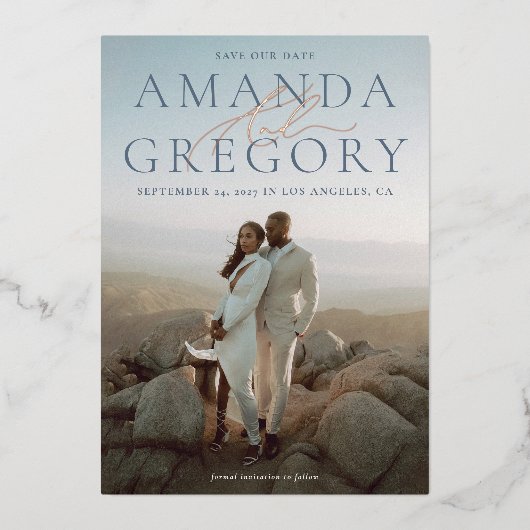 エレガントScript And Serif Foil日モダン付を保存 箔招待状 (正面)