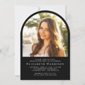 エレガントScript Arch Photo Black卒業パーティー 招待状 (裏面)