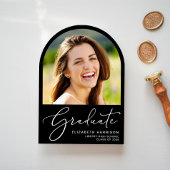 エレガントScript Arch Photo Black卒業パーティー 招待状