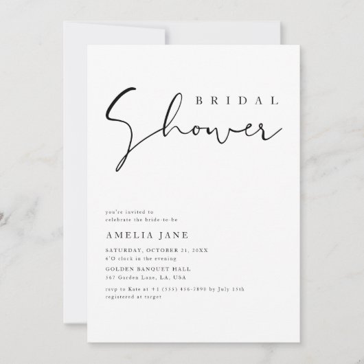 エレガントScript Budgetの結婚ブライダルシャワー写真 招待状 (正面)