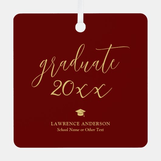 エレガントScript Burgundy金ゴールド2024大学院写真 メタルオーナメント (正面)