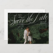 エレガントScript Flowing Photo日付の保存 案内ポストカード (正面/裏面)