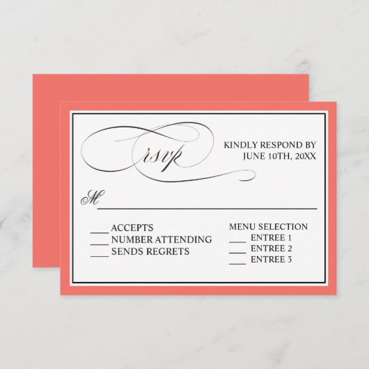 エレガントScript Flowishes RSVP with Coral 縁ど (正面/裏面)