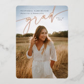 エレガントScript Foil卒業写真の発表 箔招待状 (正面)