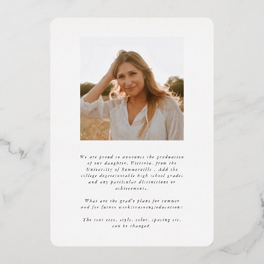 エレガントScript Foil卒業写真の発表 箔招待状 (裏面)