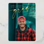 エレガントScript Foil卒業写真の発表 箔招待状 (正面)