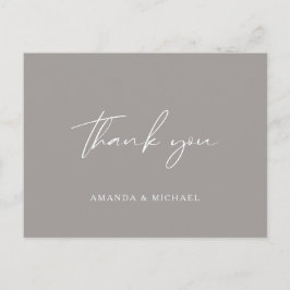 エレガントScript Gray Monochrome結婚's Thank ポストカード