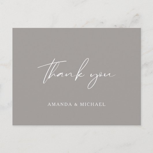 エレガントScript Gray Monochrome結婚's Thank ポストカード (正面)