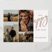 エレガントScript Happy New Yearミニマル 4写真 箔シーズンカード (正面)